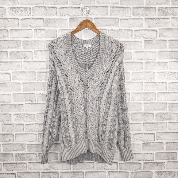 REISS Esme Cable Knit V-Neck Jumper Sweater in Gray Women's size Medium - Picture 11 of 11